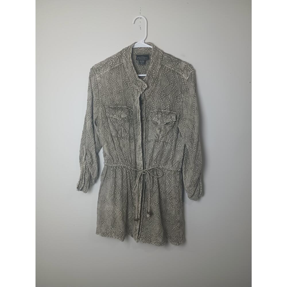 Angie Rayon Green Embroidered Button Front Pockets Jacket Cardigan Large